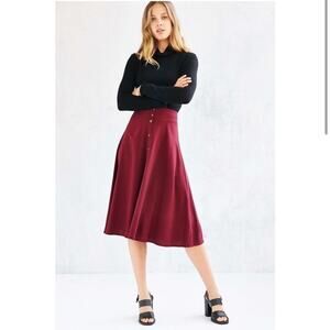 URBAN OUTFITTERS ECOTE BASQUE WAIST BUTTON DOWN MIDI SKIRT BURGUNDY SMALL